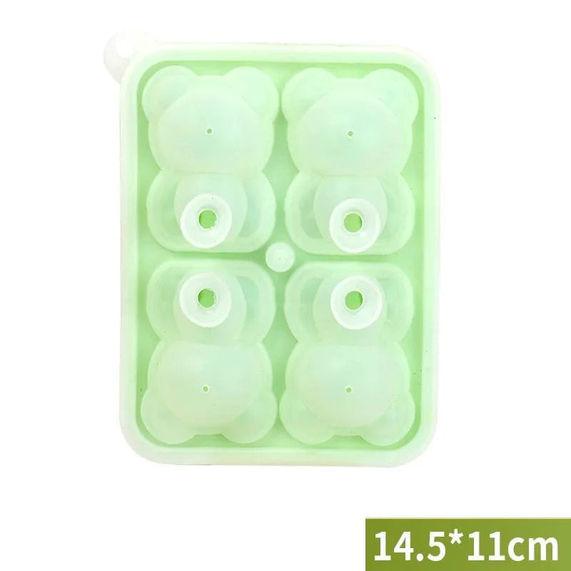 Silikoneisterningebakke med 4 bjørne, hjemmelavet, til juice, mælk, is, fødevarekvalitet Mint
