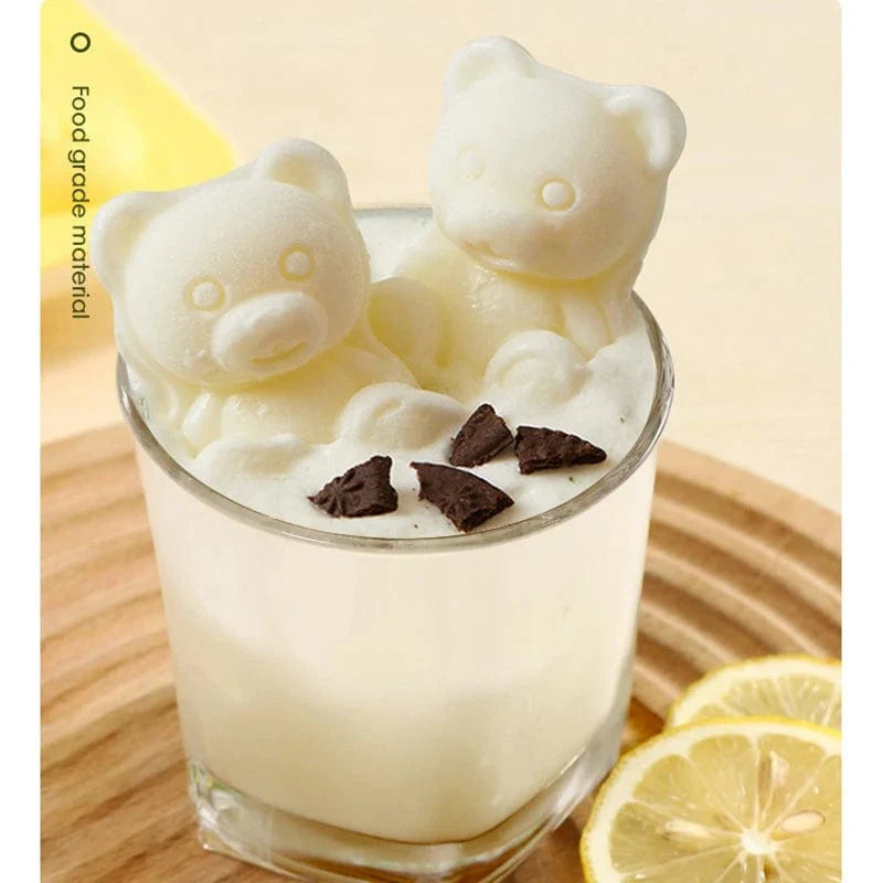 Silikoneisterningebakke med 4 bjørne, hjemmelavet, til juice, mælk, is, fødevarekvalitet Mint