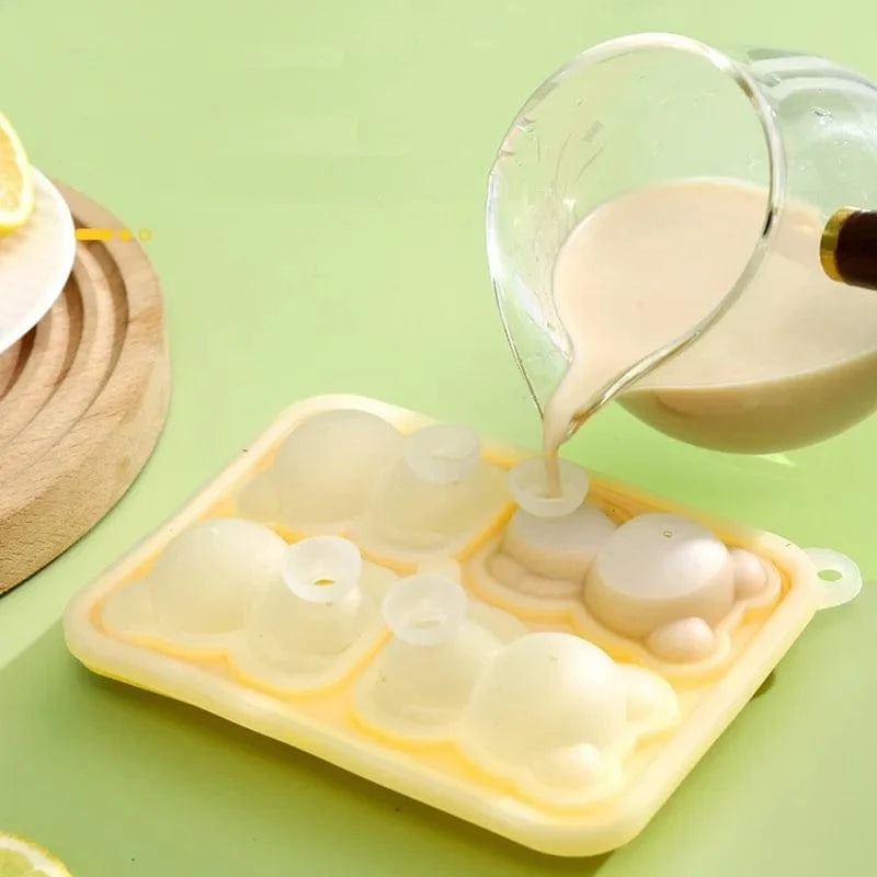 Silikoneisterningebakke med 4 bjørne, hjemmelavet, til juice, mælk, is, fødevarekvalitet Mint