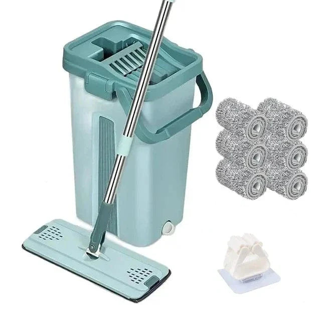 Børste- og spandrenser til mikrofibermoppe med 6 klude til rengøring af laminatgulve med hænderne fri.