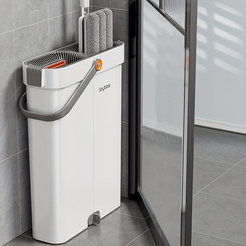 Moppe med håndfri opvredet spand og regnbueskraber - Multifunktionel rengøring til de vigtigste rum - Slidstærke materialer 【33cm】1 moppe + 1 moppespand + 2 mopper