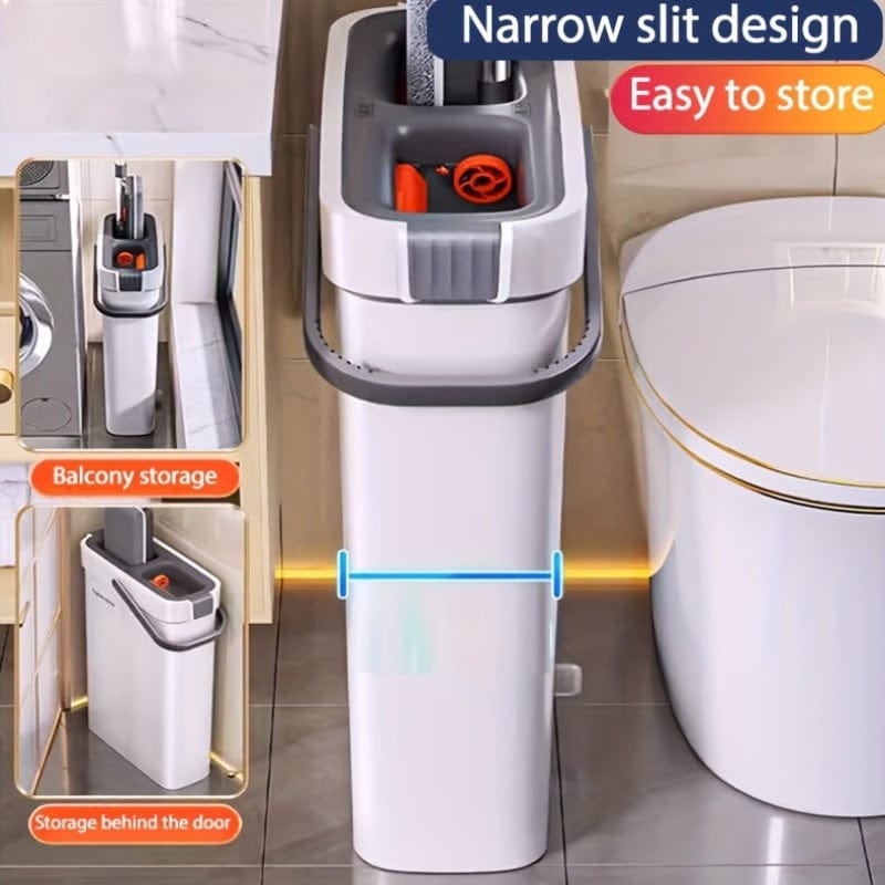 Moppe med håndfri opvredet spand og regnbueskraber - Multifunktionel rengøring til de vigtigste rum - Slidstærke materialer 【33cm】1 moppe + 1 moppespand + 2 mopper