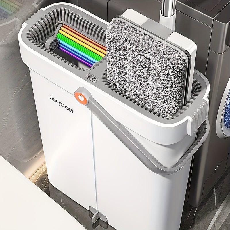 Moppe med håndfri opvredet spand og regnbueskraber - Multifunktionel rengøring til de vigtigste rum - Slidstærke materialer 【33cm】1 moppe + 1 moppespand + 2 mopper