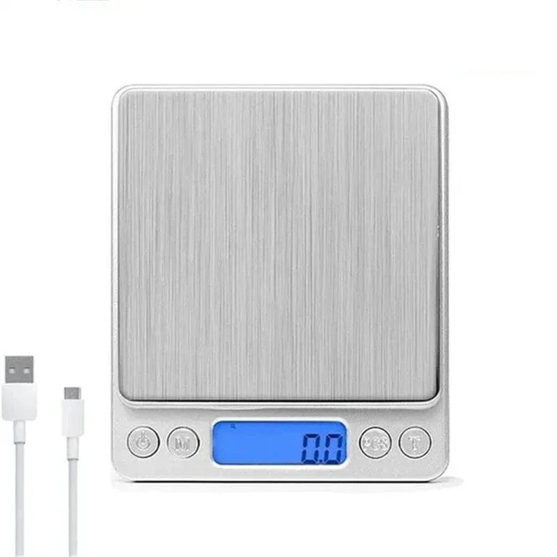 Digital køkkenvægt i ABS rustfrit stål - 3 kg/0,1 g - baggrundsbelyst LCD - tarafunktion 3000 g 0,1 g USB