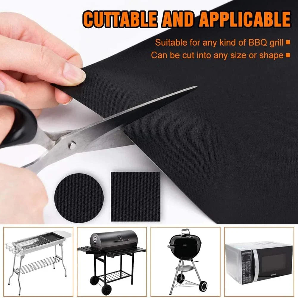 BBQ Grill Mat Barbecue Outdoor Baking Non-stick Pad Reusable Cooking Plate 40 * 33cm for Party PTFE Grill Mat Accessories Black