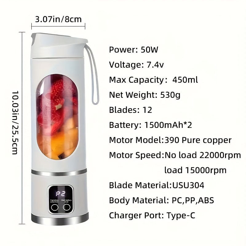 USB-genopladelig blender med LED-display - 450 ml, ideel til smoothies og milkshakes