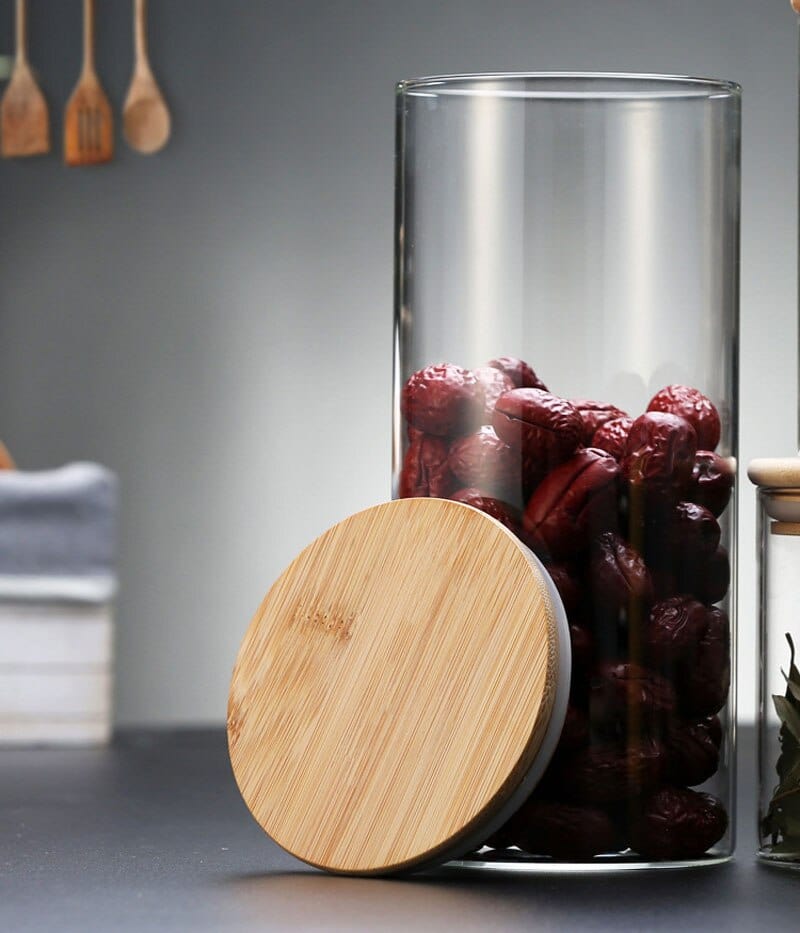 Glaskrukker med bambuslåg