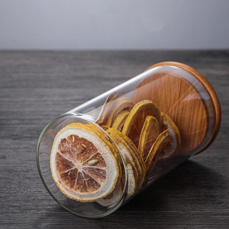 Glaskrukker med bambuslåg