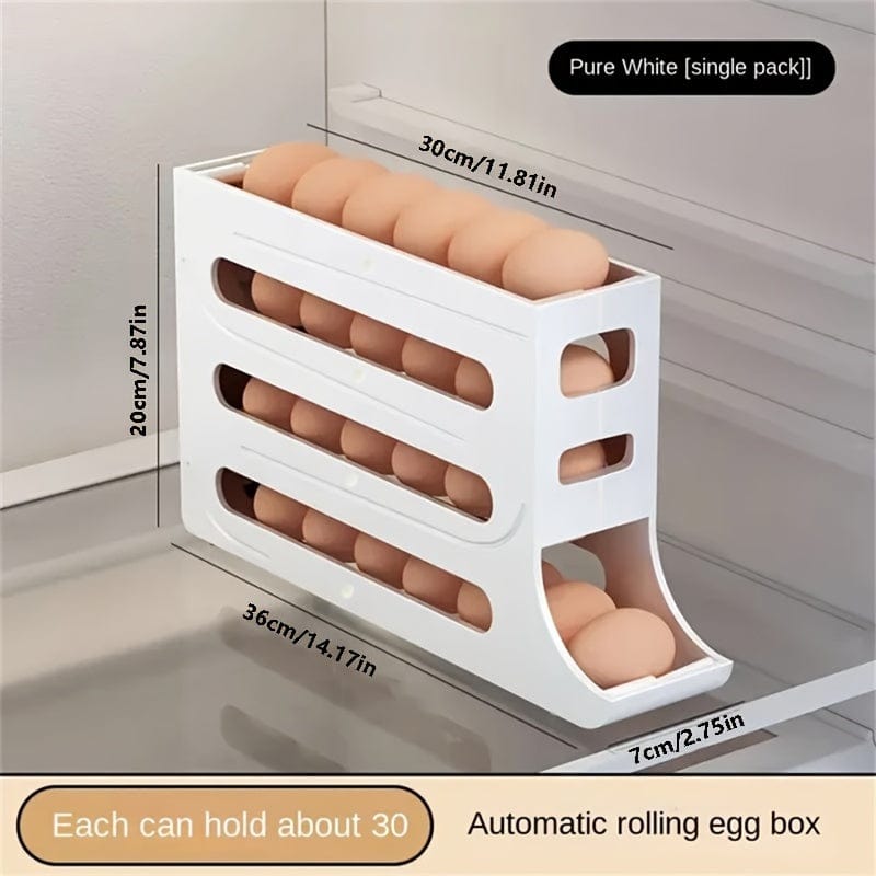 Automatisk æggeopbevaringsboks af polypropylen - æggeorganisator til køleskabet (30 æg) Hvid