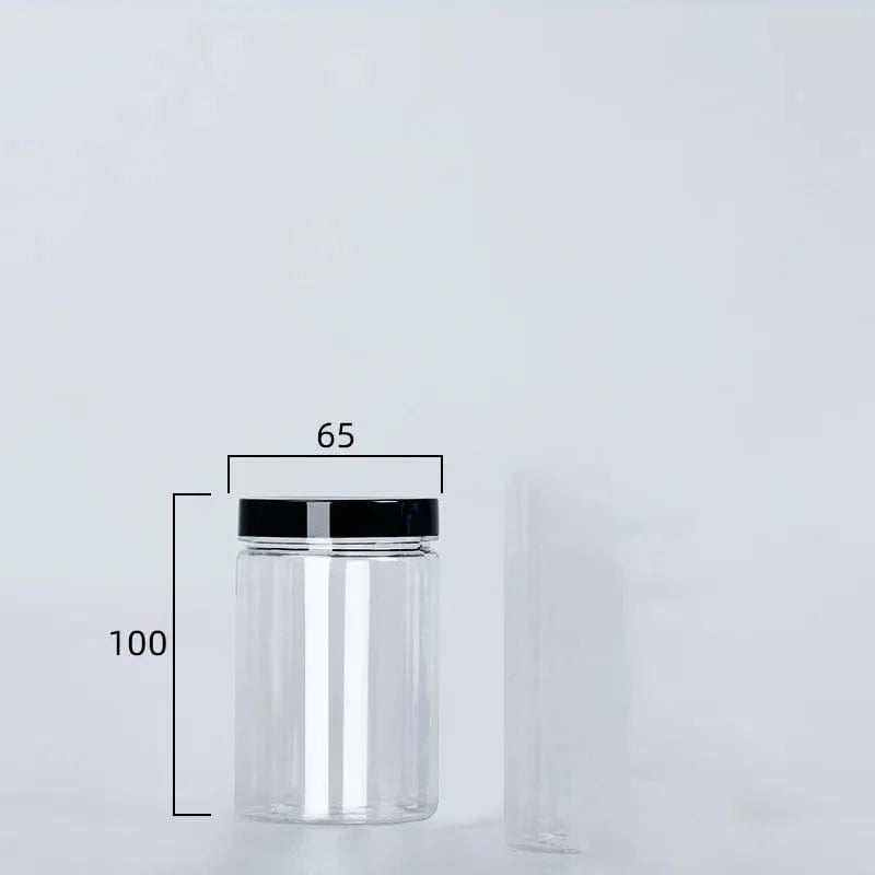 Rund opbevaringsflaske med sort låg 280 ml