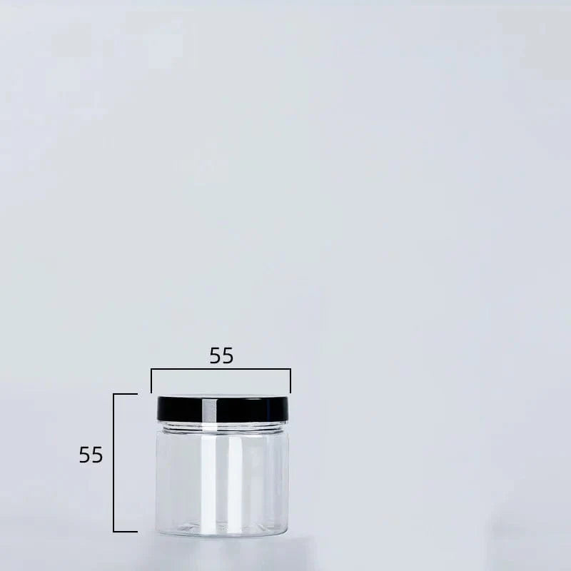 Cirkulær opbevaringsflaske med sort låg 93 ml