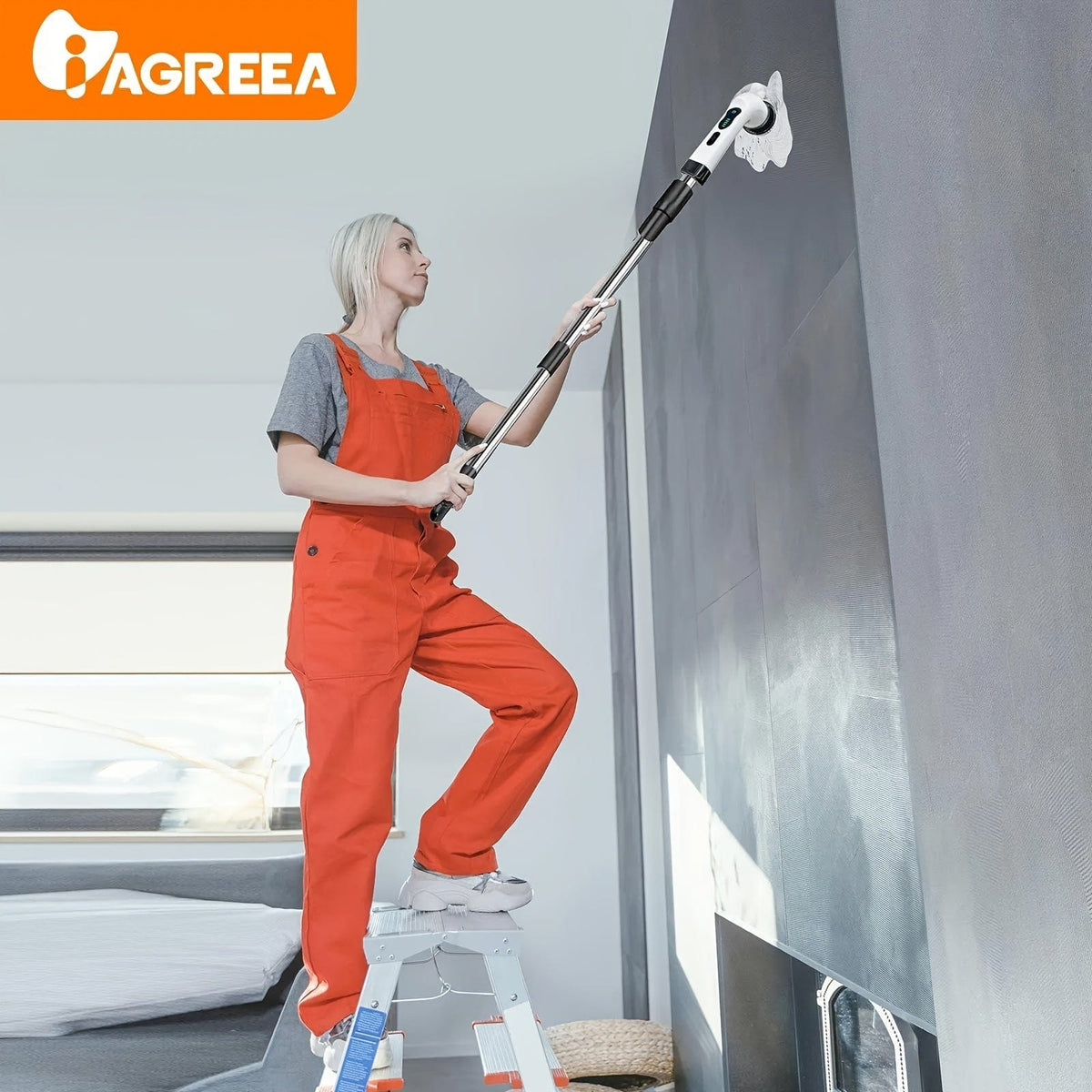 Trådløs elektrisk rengøringsbørste - 8 udskiftelige hoveder, udtrækkeligt håndtag - ideel til bad, badekar og fliser