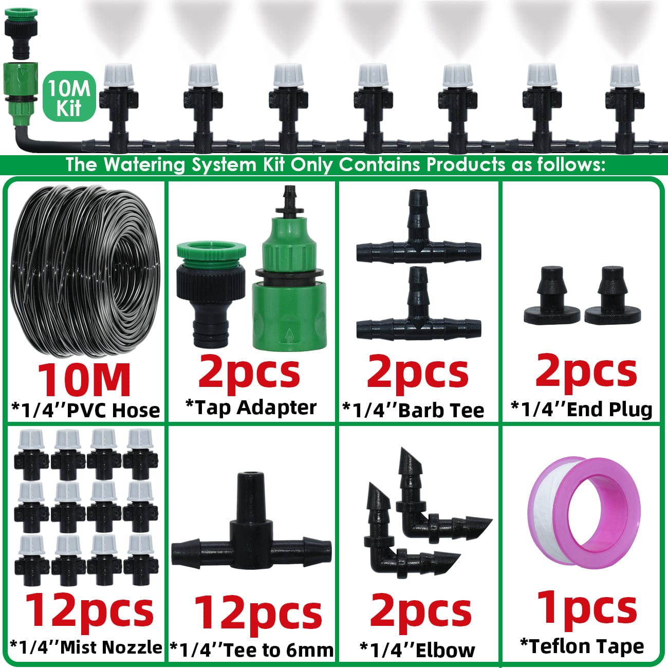 Udendørs tågesystem: Professionelt vandingssæt på 10 meter - 33 dyser og elementer