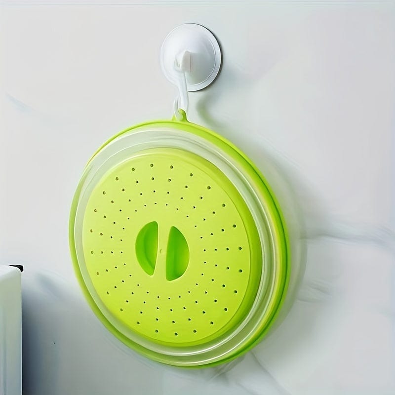 Rundt ventileret, sammenklappeligt mikrobølgedæksel med håndtag, vaskbart madfilter, køkkenredskab