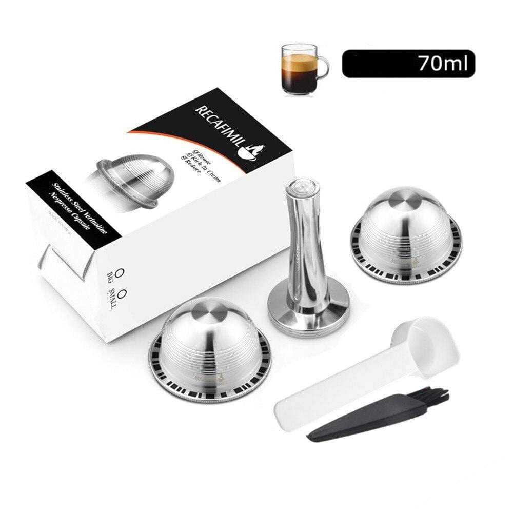 Genanvendelige kapsler til Vertuo og Delonghi 2 x 70 ml korte kaffekapsler + 1 kop