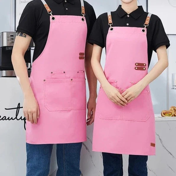Cross Back Kitchen Apron Vandtæt lærredskokkeforklæde med stor lomme og justerbare stropper til Bubble BBQ Shop Nail Salon