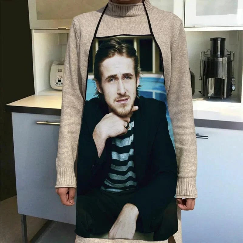 Custom Ryan Gosling Køkkenforklæde Middagsfest Madlavningsforklæde Voksen Bagetilbehør Vandtæt stof trykt Rengøringsværktøjer 19 / 68x95cm