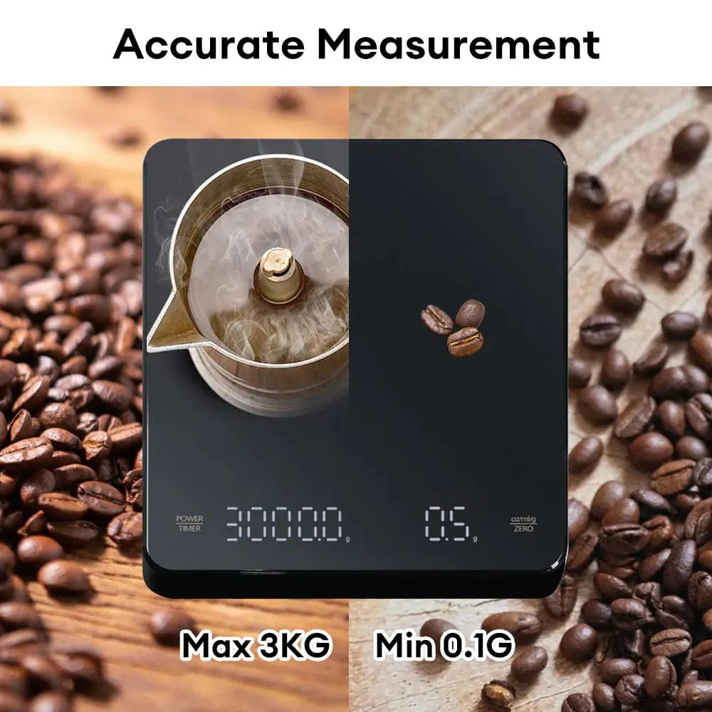 Digital kaffevægt med timer LED-skærm Espresso USB 3 kg maks. vægt 0,1 g Høj præcision Måler i Oz/ml/g Køkkenvægt Sort