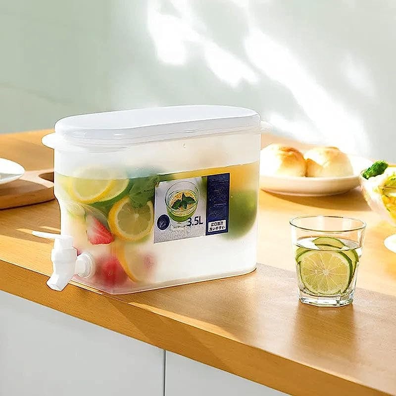 Drikkedispenser i plast med hane - XXL-kapacitet - ideel til køleskabet - frugt-te-kande og limonadeflaske - tilbehør til hjemmet 3,5L