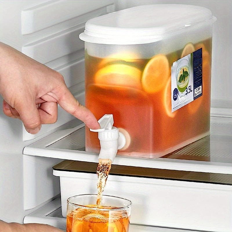 Drikkedispenser i plast med hane - XXL-kapacitet - ideel til køleskabet - frugt-te-kande og limonadeflaske - tilbehør til hjemmet 3,5L