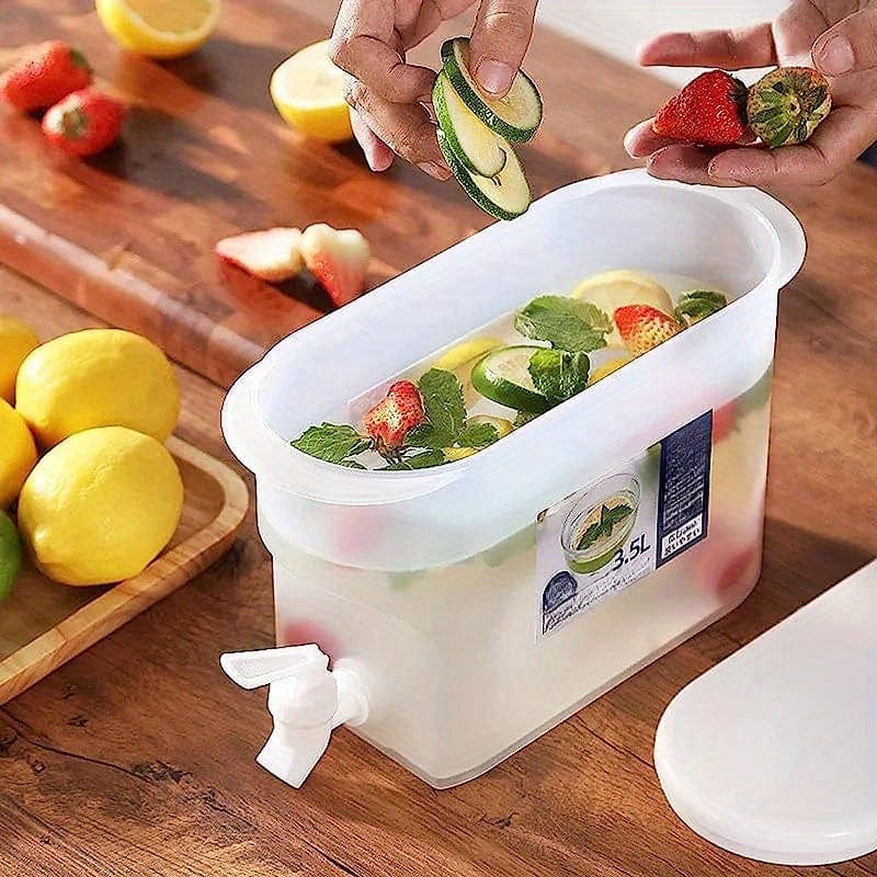 Drikkedispenser i plast med hane - XXL-kapacitet - ideel til køleskabet - frugt-te-kande og limonadeflaske - tilbehør til hjemmet 3,5L