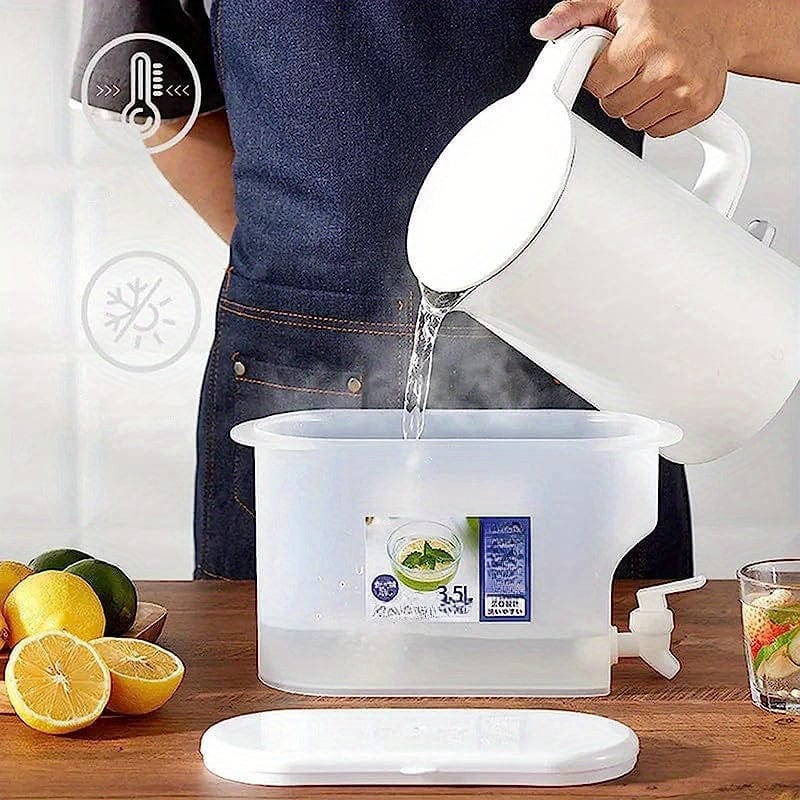 Drikkedispenser i plast med hane - XXL-kapacitet - ideel til køleskabet - frugt-te-kande og limonadeflaske - tilbehør til hjemmet 3,5L