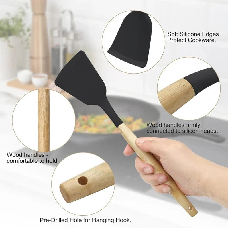 Silikone-kogesæt med 12 dele, non-stick, varmebestandigt - Køkkenredskaber