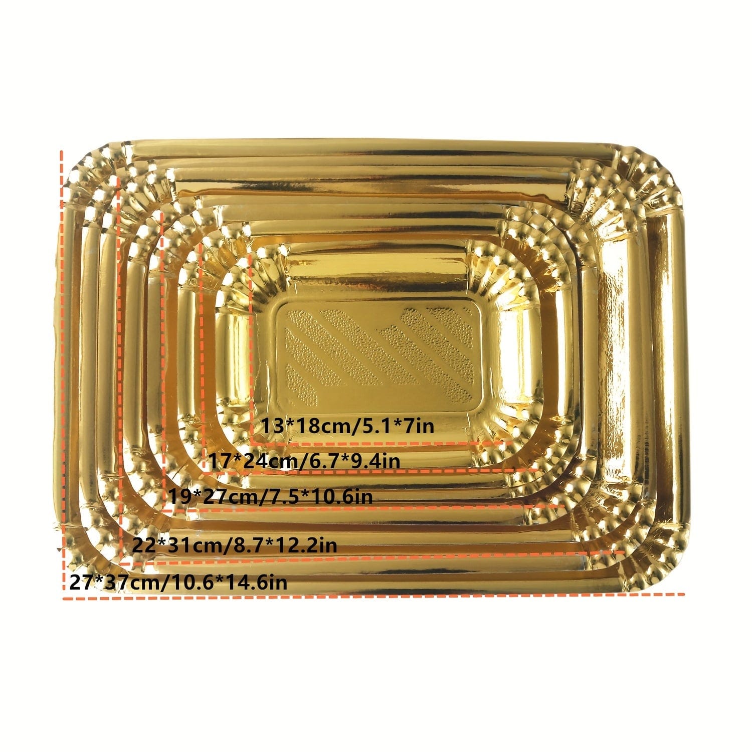 Sæt med 10 guld rektangulære kagebakker, engangs papbakker, fedttætte kagebunde, dessertbakker, kagedekorationer til fester og bryllupper 13*18cm