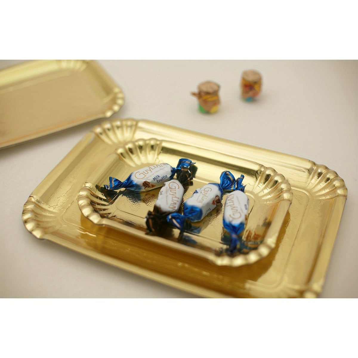 Sæt med 10 guld rektangulære kagebakker, engangs papbakker, fedttætte kagebunde, dessertbakker, kagedekorationer til fester og bryllupper