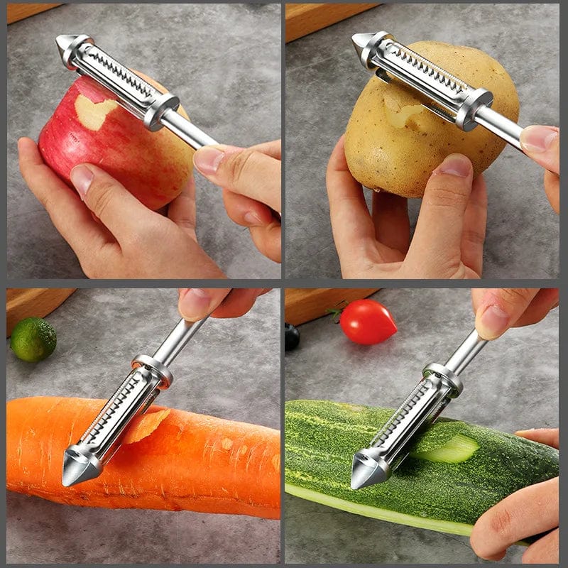 Multifunktionel frugt- og grøntsagsskræller Ergonomisk zinklegering i rustfrit stål