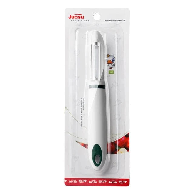 Multifunktionel frugt- og grøntsagsskræller i rustfrit stål og zinklegering Ergonomisk hvid