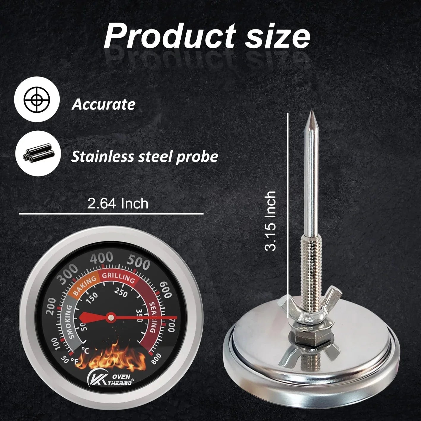 KT THERMO Grilltermometer Grillkul Røgemaskine Temperaturmåler Grill Pit Udskiftningstermometer til BBQ-kødlavning