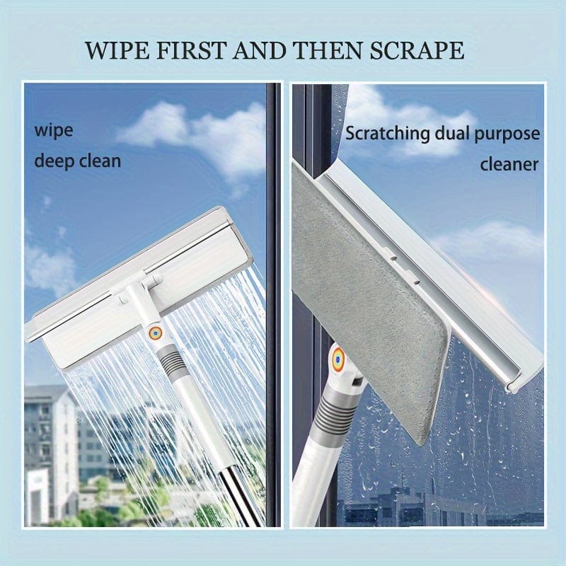 2 i 1 udtrækkelig vinduesvasker, roterende kost og skraber, vinduesvisker, bilrude-skraber 1 stk.