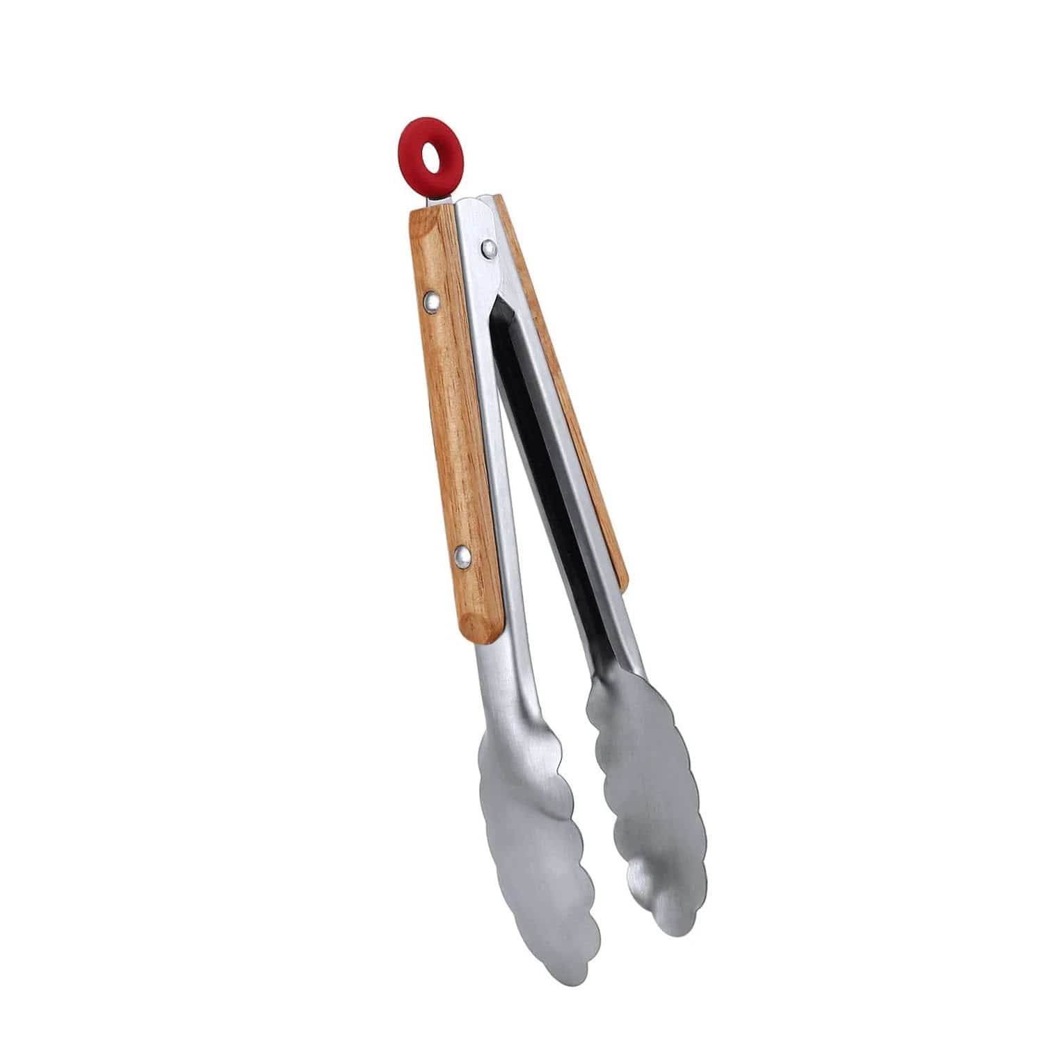 Leeseph køkkentang i rustfrit stål 9" og 12", låsbar metalmadtang med trægreb, grilltang til pander og grill 9 tommer / KINA