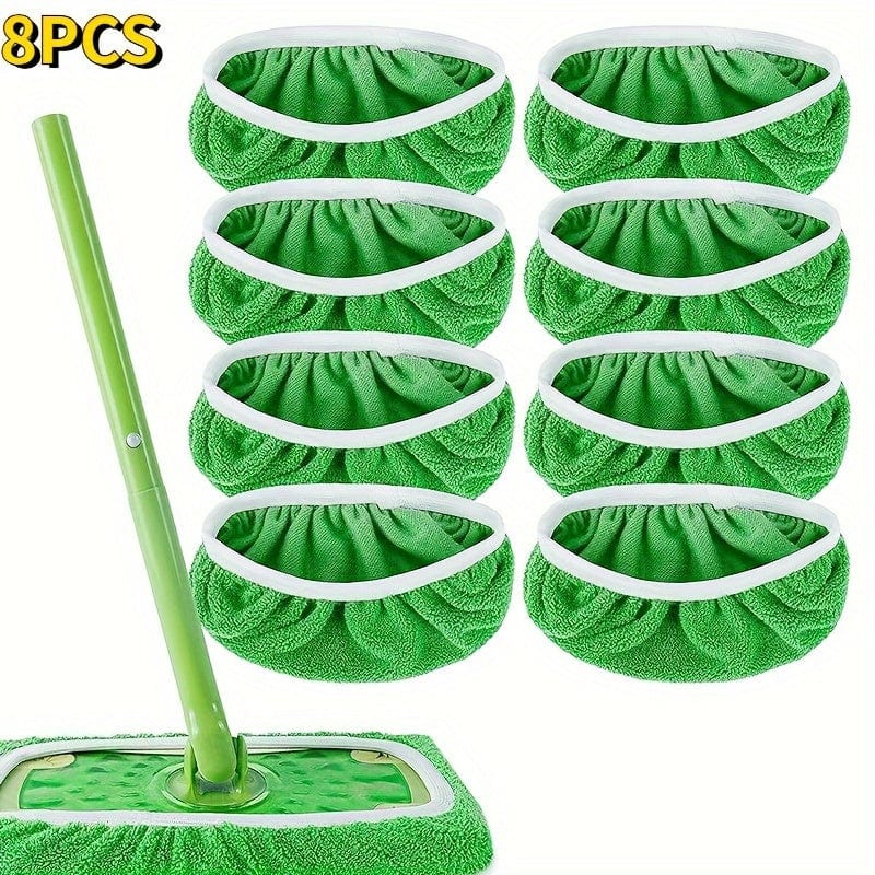 Sæt med 4 vaskbare fladmoppeservietter - høj sugeevne, våd og tør brug, nem pleje Grøn / 8 stk.