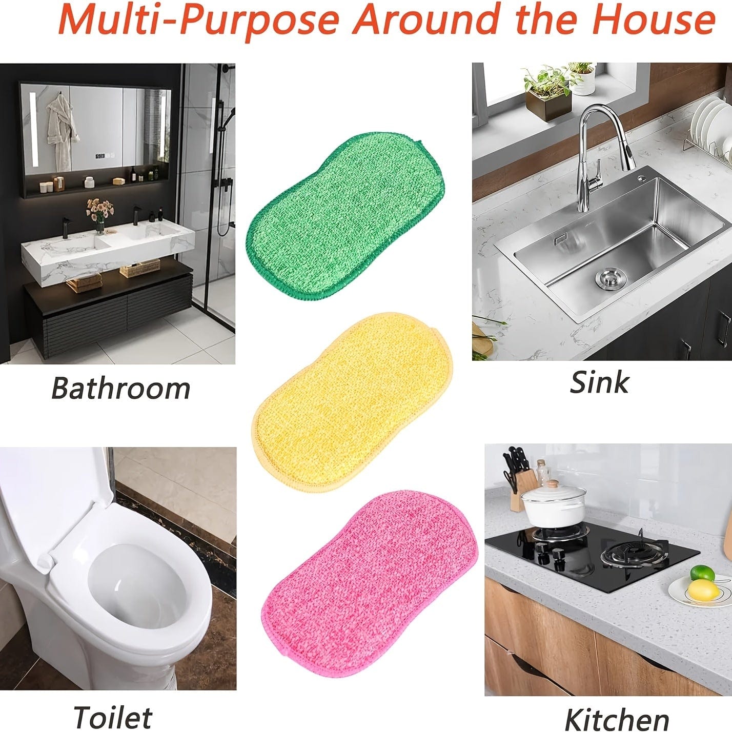 Pakke med 10 farvede mikrofiber-køkkensvampe til nem rengøring af tallerkener, gryder og pander