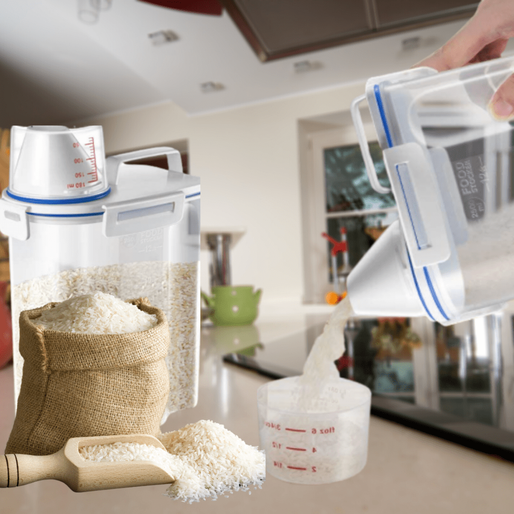 Sæt med 3 madopbevaringsdåser med hældetud og gradueret målehane