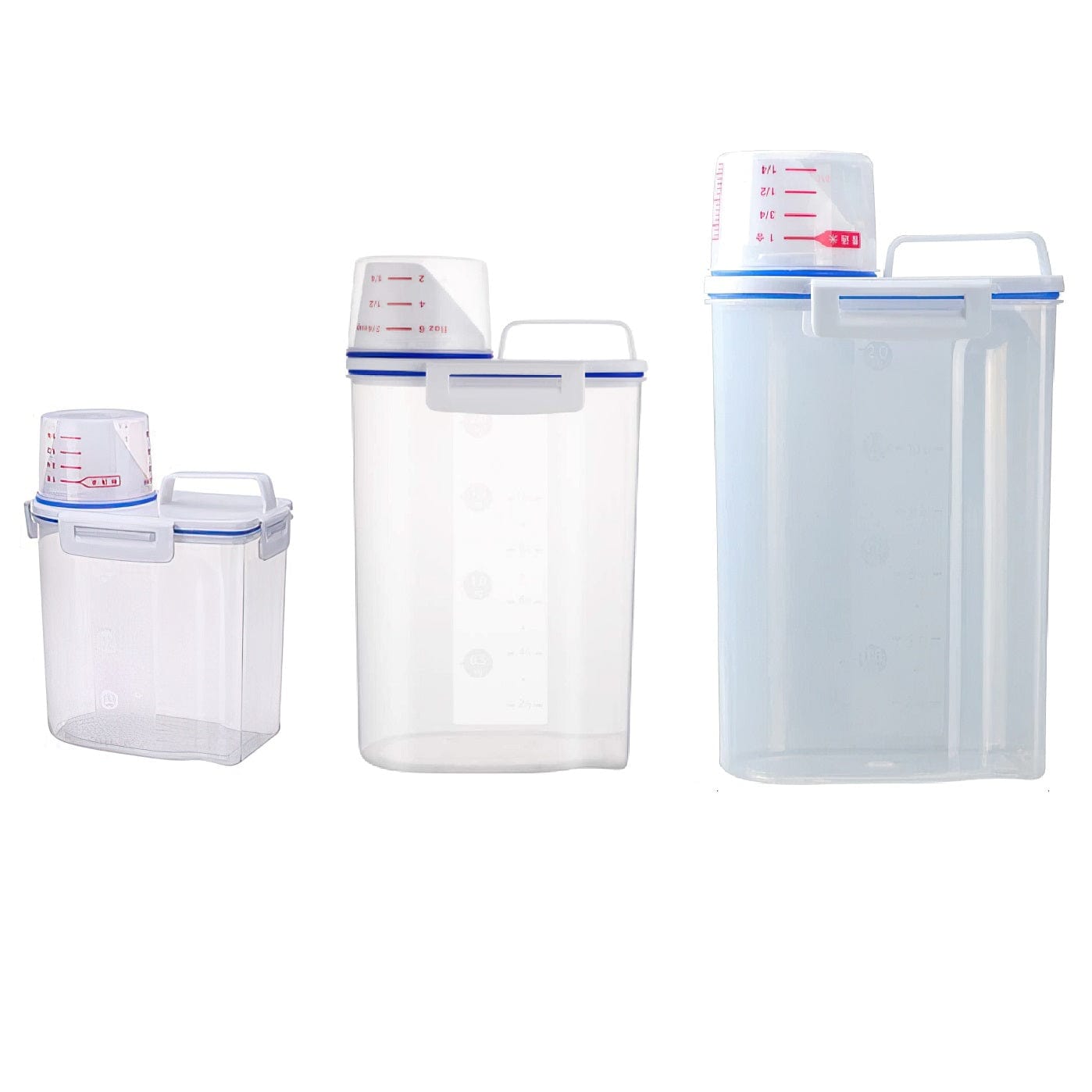 Sæt med 3 madopbevaringsdåser med hældetud og gradueret målehane