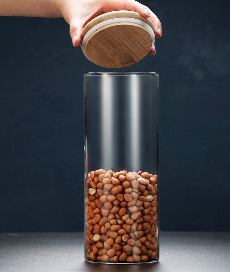 Sæt af glaskrukker med bambuslåg