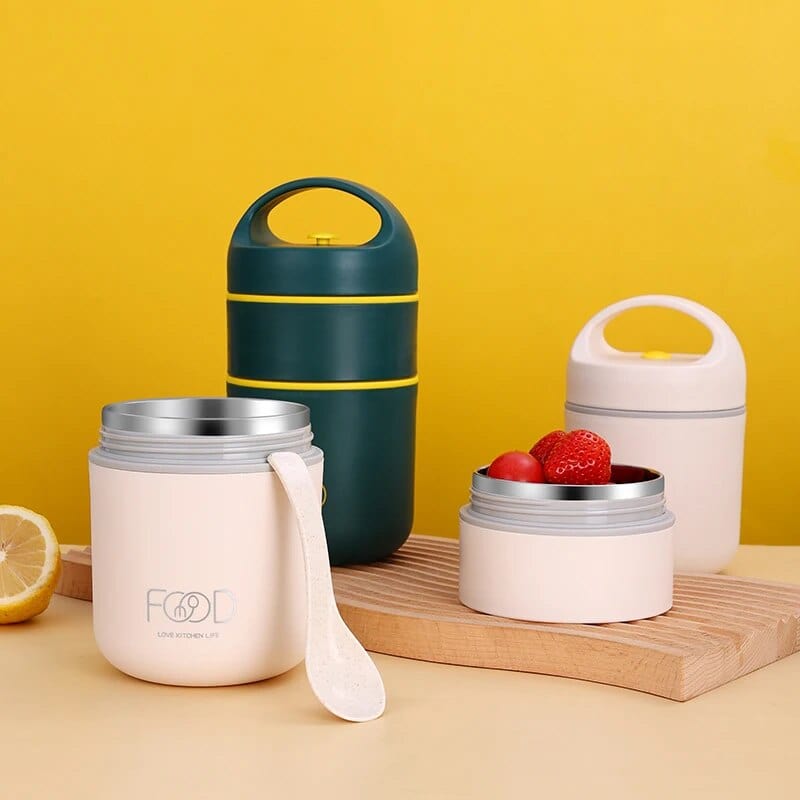 Cylindrisk isotermisk madkasse med håndtag