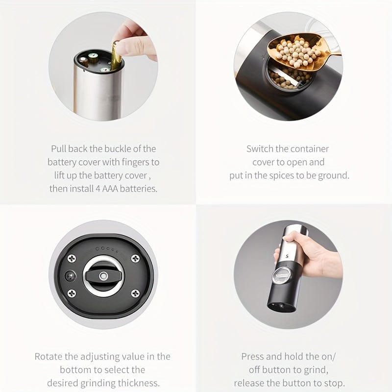 Elektrisk salt- og peberkværn med opbevaringsbase, sæt med 2, LED, PANCERKA