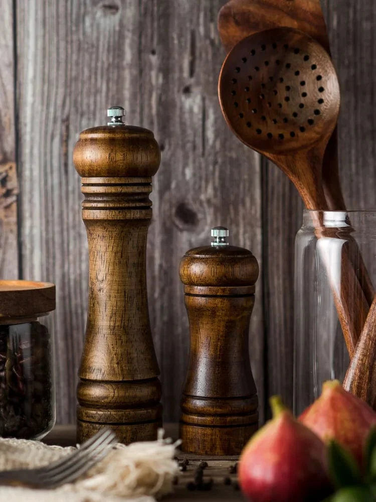 5" 8" 10" Salt- og peberkværn i massivt træ med justerbar keramisk kværn - køkkenredskaber