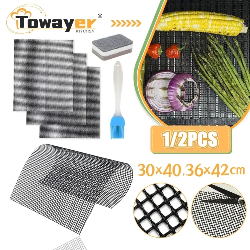 Non-stick Barbecue Mesh Mat Genanvendelig varmebestandig BBQ Baking Net Pad Kitchen Cooking BBQ Mat Liner Accessorie Outdoo BBQ Tool