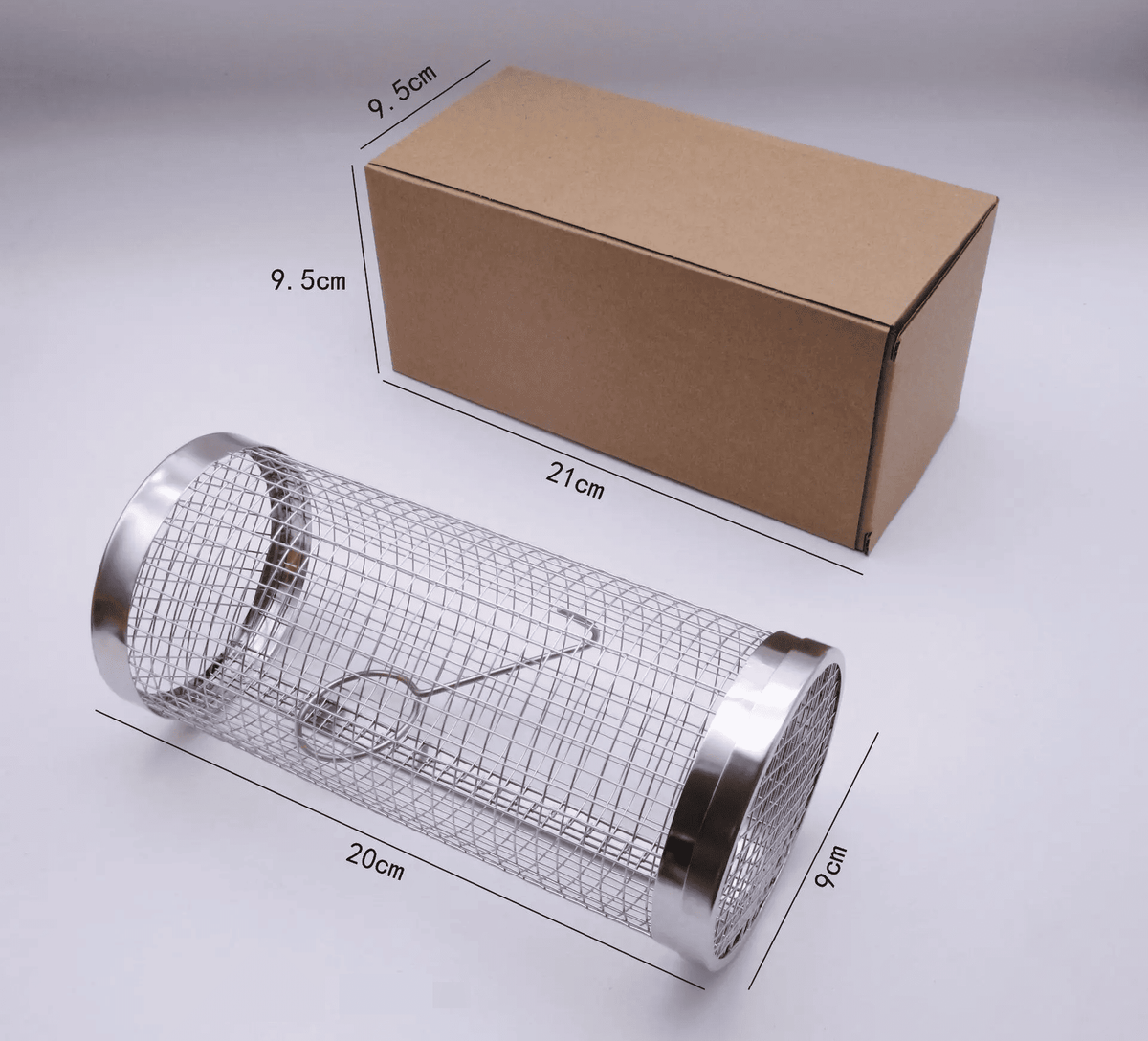 Grillkurv i rustfrit stål 1 kurv / lille (20 cm lang X 9 cm i diameter)