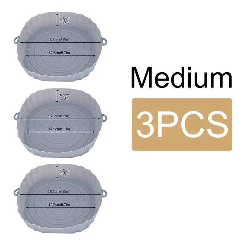 Genanvendelig silikonekurv til oliefri frituregryder - sæt med 3 - miljøvenlig grå - medium - 3 stk.