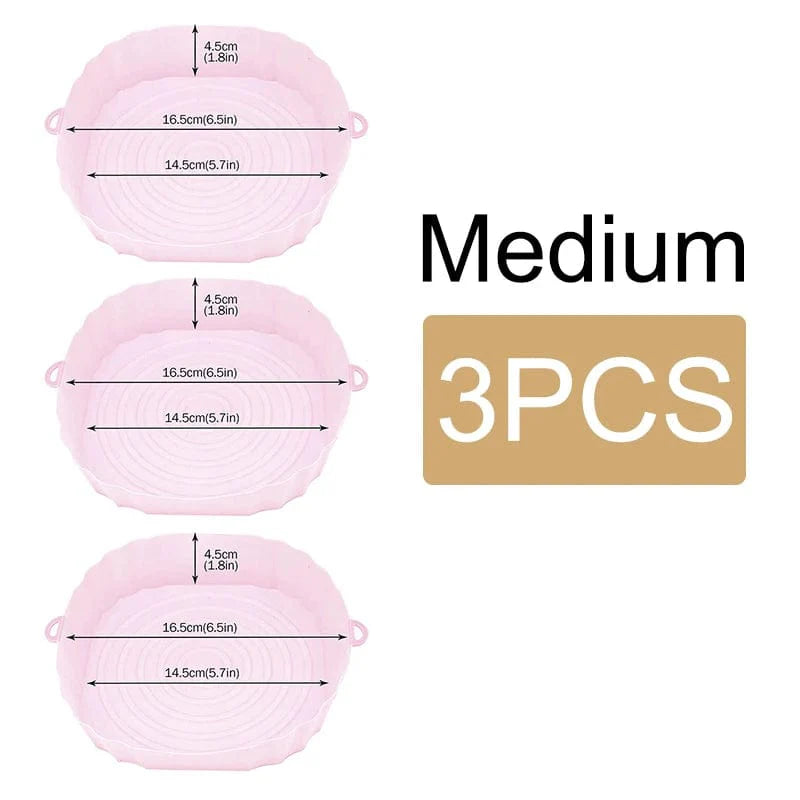 Genanvendelig silikonekurv til oliefri frituregryder - sæt med 3 - miljøvenlig pink-medium-3PCS