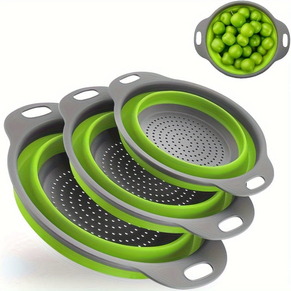 Foldbar pasta- og frugtdråbe i silikone - sæt med 2 - grøn / rød / blå
