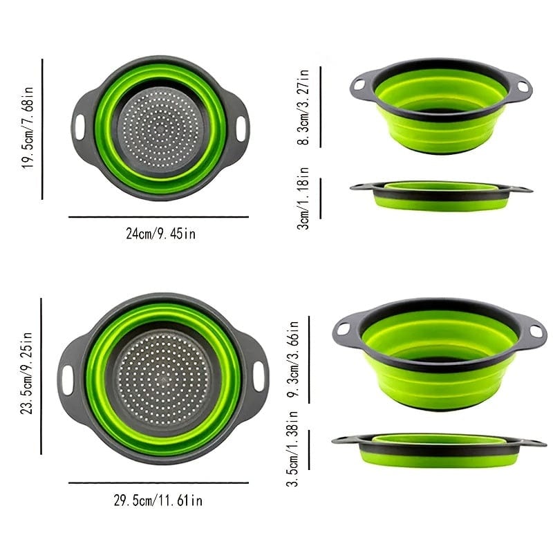 Foldbar pasta- og frugtdråbe i silikone - sæt med 2 - grøn / rød / blå