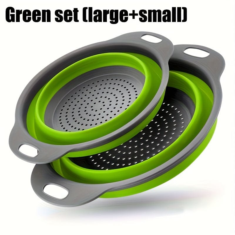 Foldbar pasta- og frugtdråbe i silikone - sæt med 2 - Grøn / Rød / Blå Grøn / 2 stk. sæt