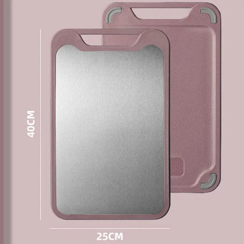 Køkkenskærebræt: Rustfrit stål og plast 2 i 1 til kød og grøntsager stor pink